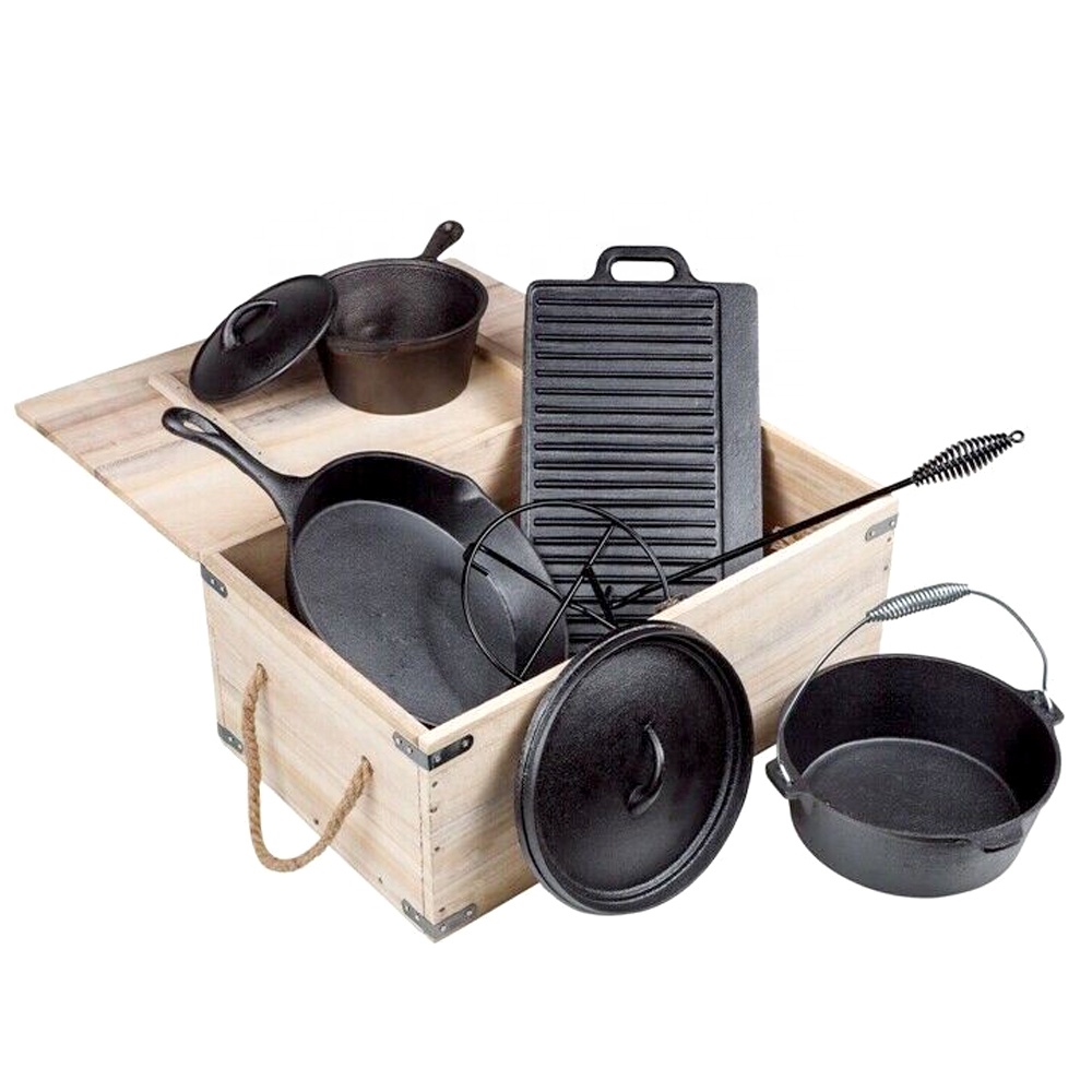 Camping Cooking Dutch Oven - Önceden Baharatlanmış Barbekü Ağır Hizmet Tipi