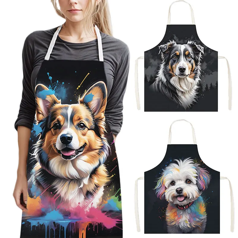 Camping Cooking Apron - Renkli Köpek Portre Mutfak Önlüğü -
