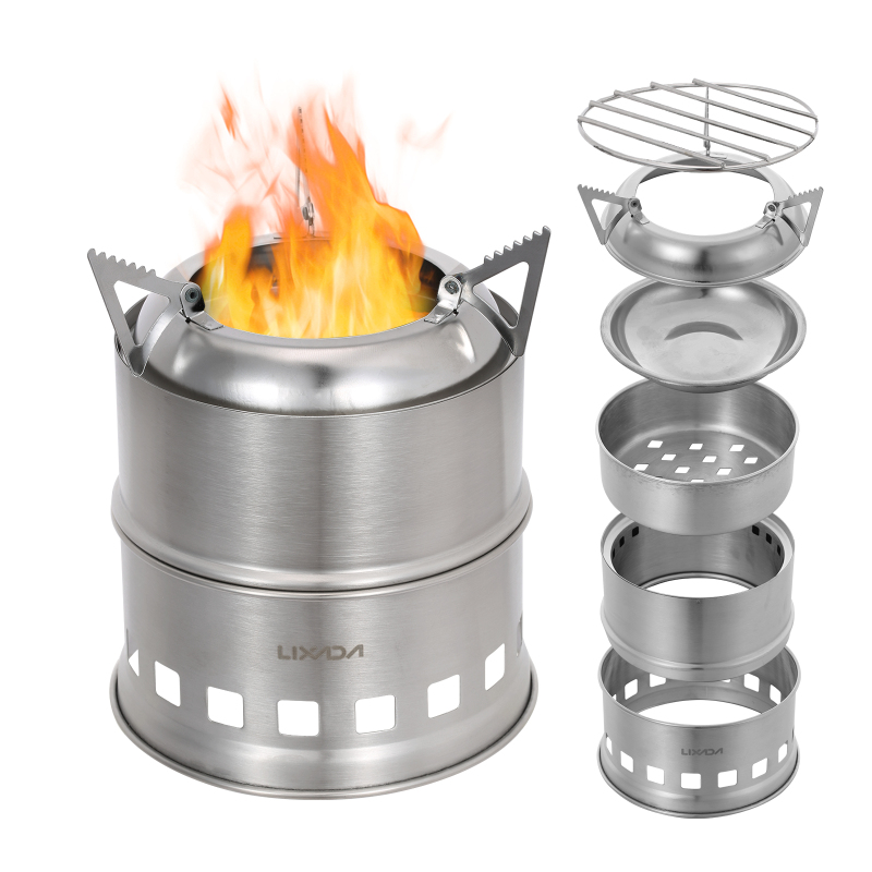 Camping Cooking System - Lixada paslanmaz çelik odun sobası kamp
