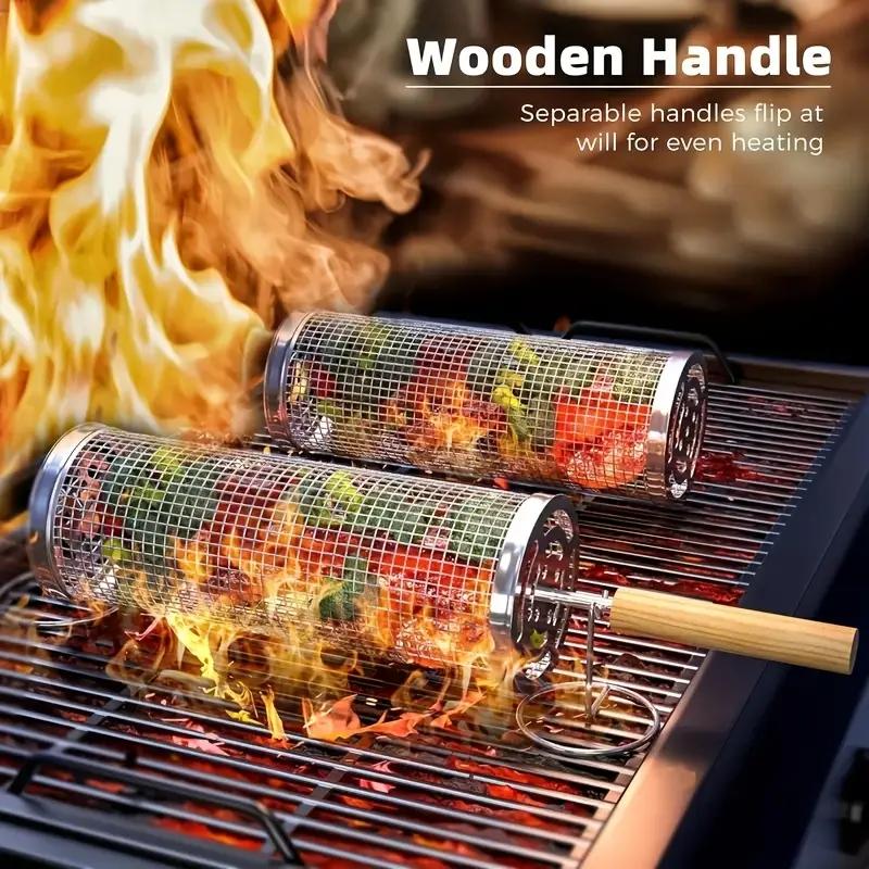 Camping Cooking Grill - Paslanmaz Çelik Barbekü Izgara Sepeti, Yuvarlak