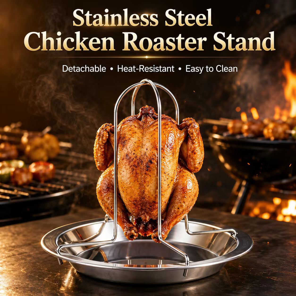 Camping Cooking Grill - Taşınabilir Bütün Tavuk Barbekü Izgara Standı,