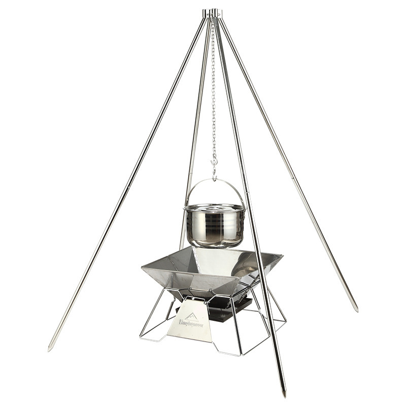 Camping Cooking Dutch Oven - Paslanmaz Çelik Kamp Üçayağı, Kamp Ateşinde