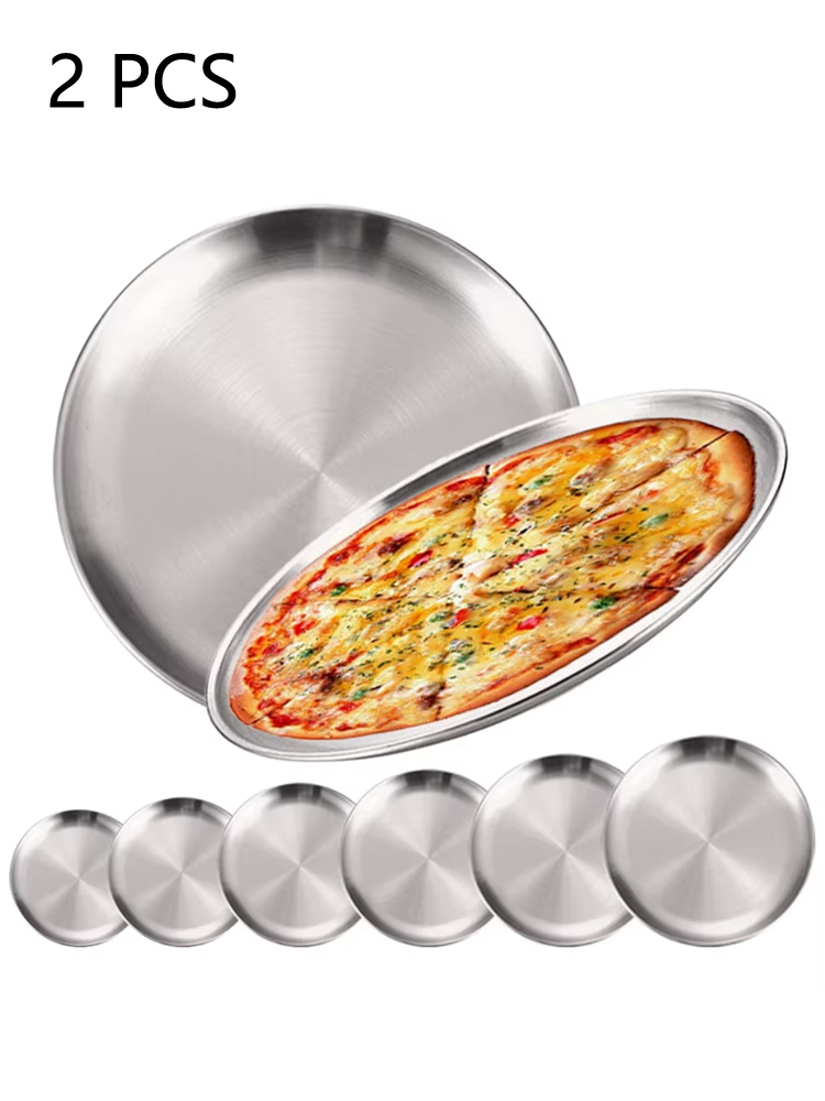 Camping Cooking Tray - 2 adet paslanmaz çelik yuvarlak gümüş